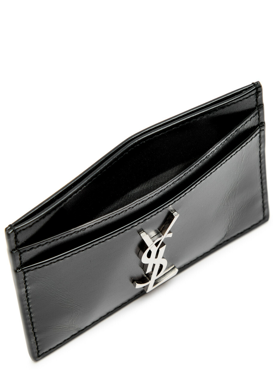 ★Saint Laurent★ Signature Logo Open Card Holder Black 7528 Saint Laurent Logo Leather Card Holder - Black - One Size