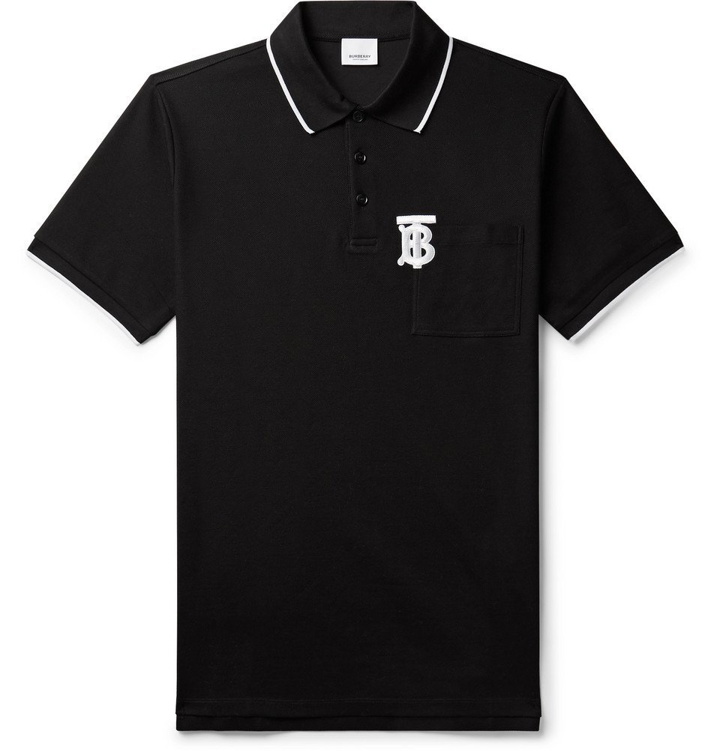 Photo: Burberry - Logo-Embroidered Contrast-Tipped Cotton-Piqué Polo Shirt - Black