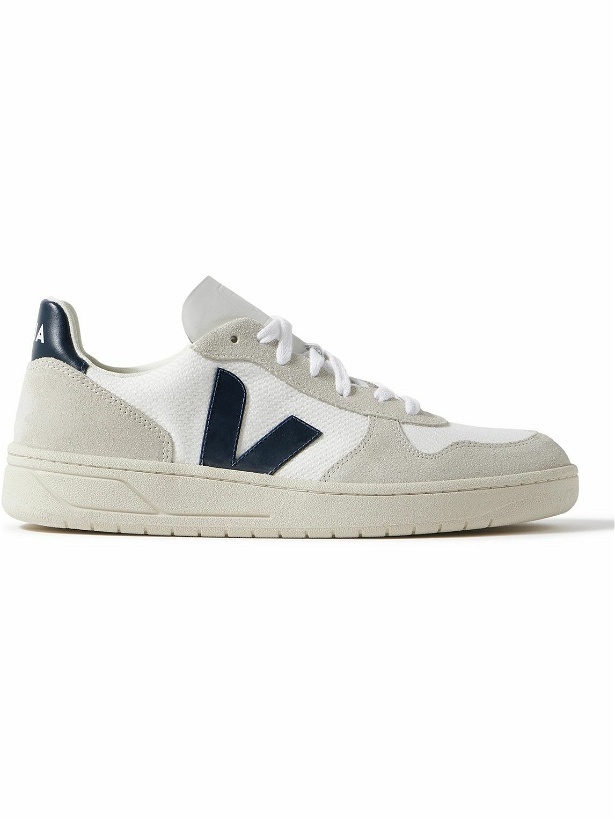 Photo: Veja - V-10 Rubber-Trimmed Suede, Alveomesh and Leather Sneakers - White