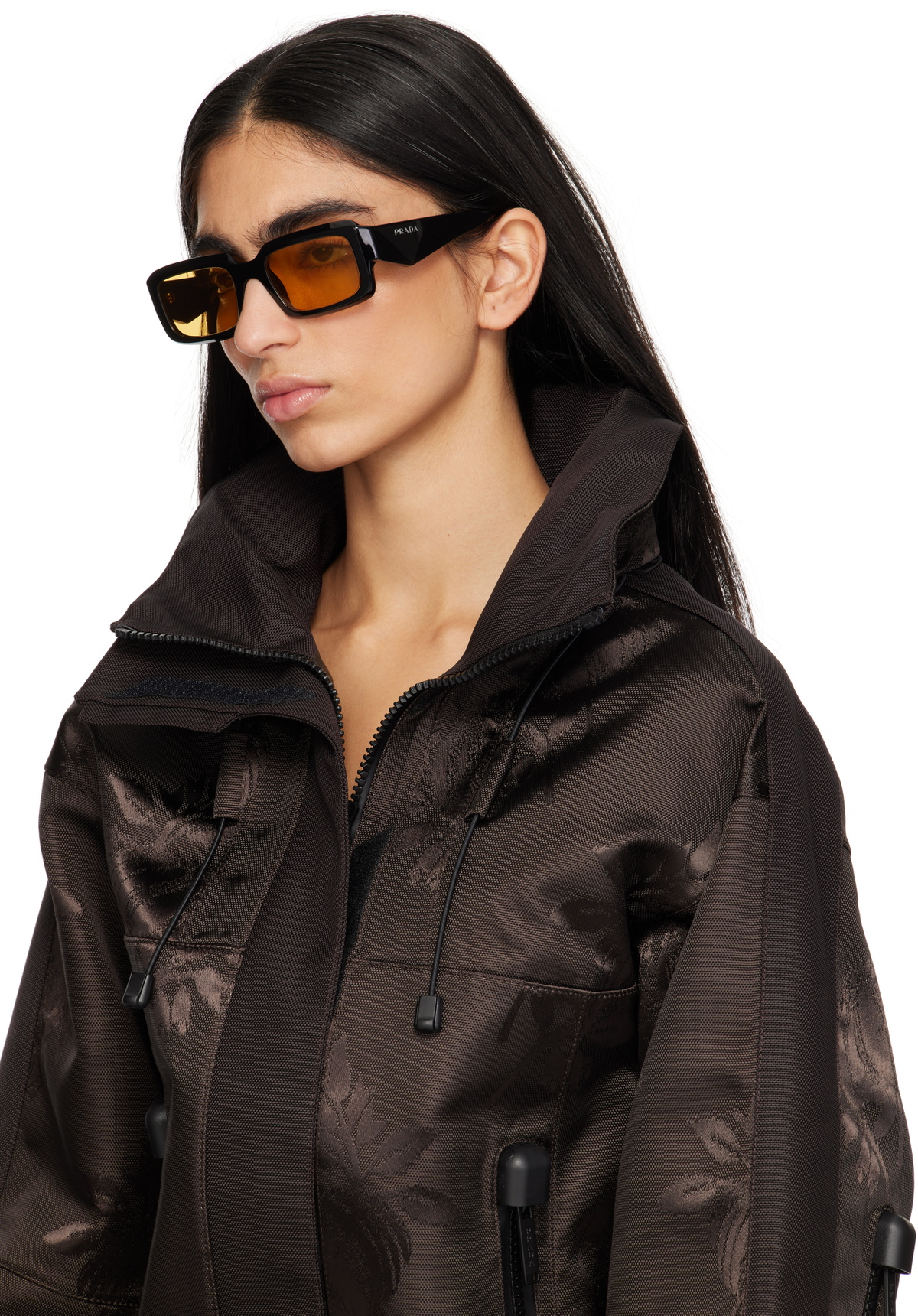 Prada Eyewear Black Rectangular Acetate Sunglasses Prada display picture 2