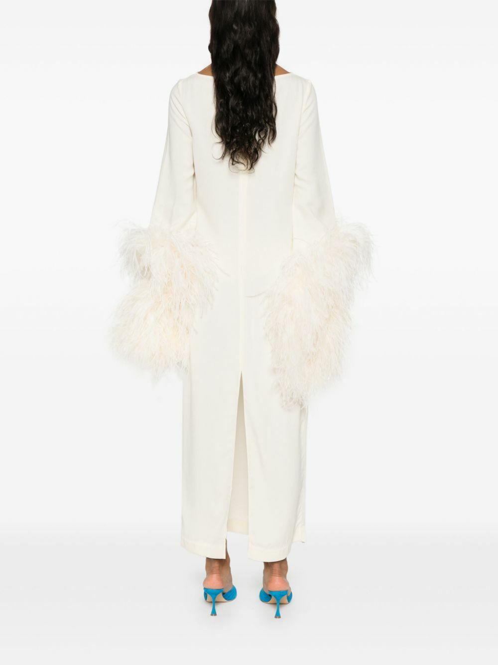 Taller Marmo White Feather-Trim Midi Dress Taller Marmo