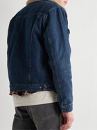 RRL - Fleece-Trimmed Denim Trucker Jacket - Blue