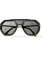 Fendi - Aviator-Style Logo-Print Silver-Tone and Acetate Sunglasses