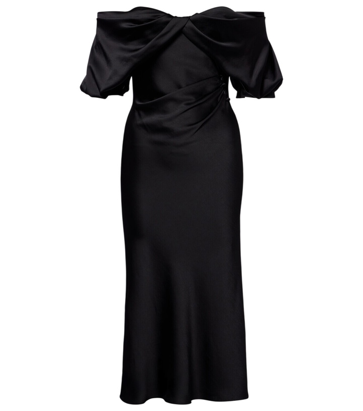 Photo: McQueen Draped off-shoulder satin midi dress