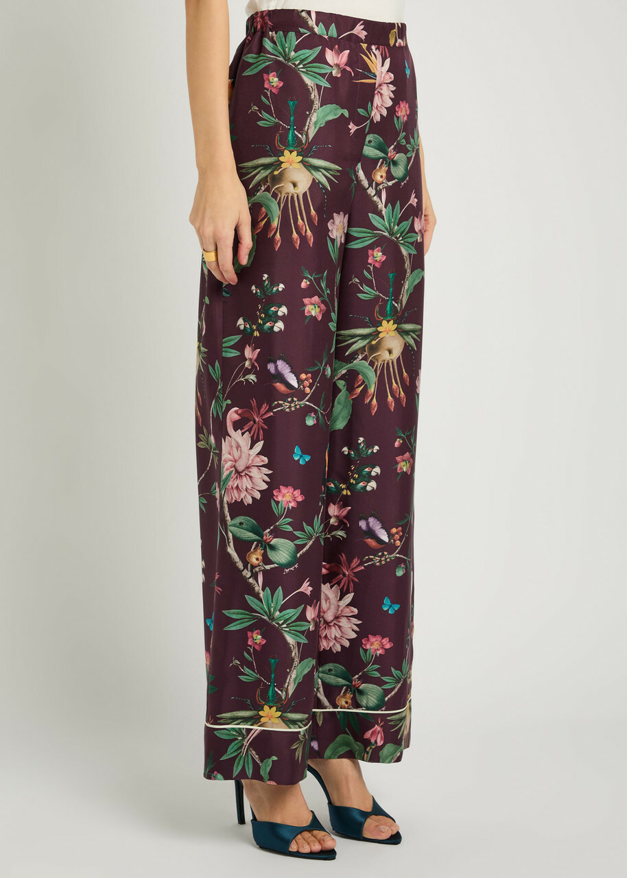 LA Double J Zooflora Printed Silk-twill Trousers Multicoloured