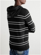 SAINT LAURENT - Slim-Fit Logo-Embroidered Striped Cotton-Jersey Hoodie - Black
