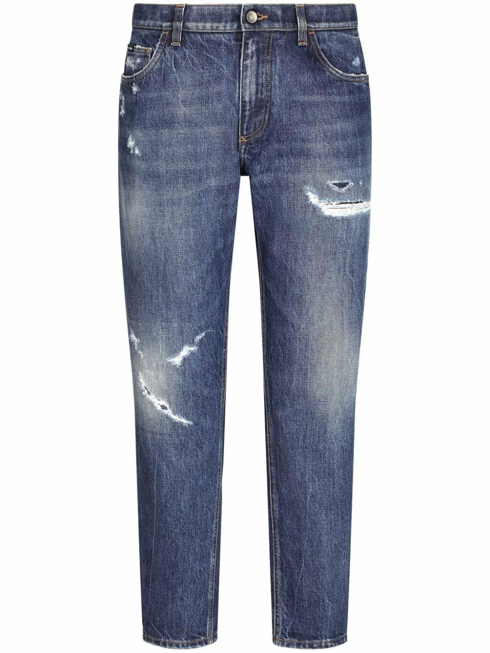 Dolce & Gabbana Dark Blue Washed Running Ripped Denim Jeans