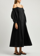 Rejina Pyo Leila Contrast-stitch Cotton-poplin Midi Dress Black