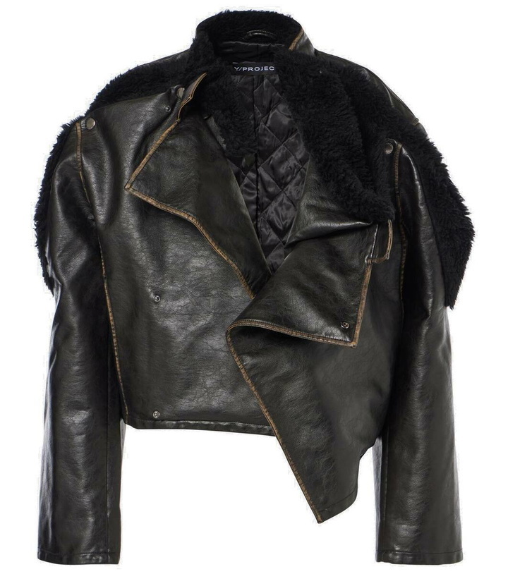 Photo: Y/Project Paneled cropped faux leather jacket