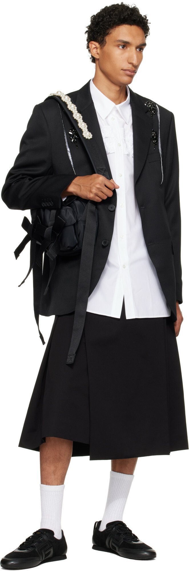 Simone Rocha Black Beaded Classic Bow Crossbody Bag