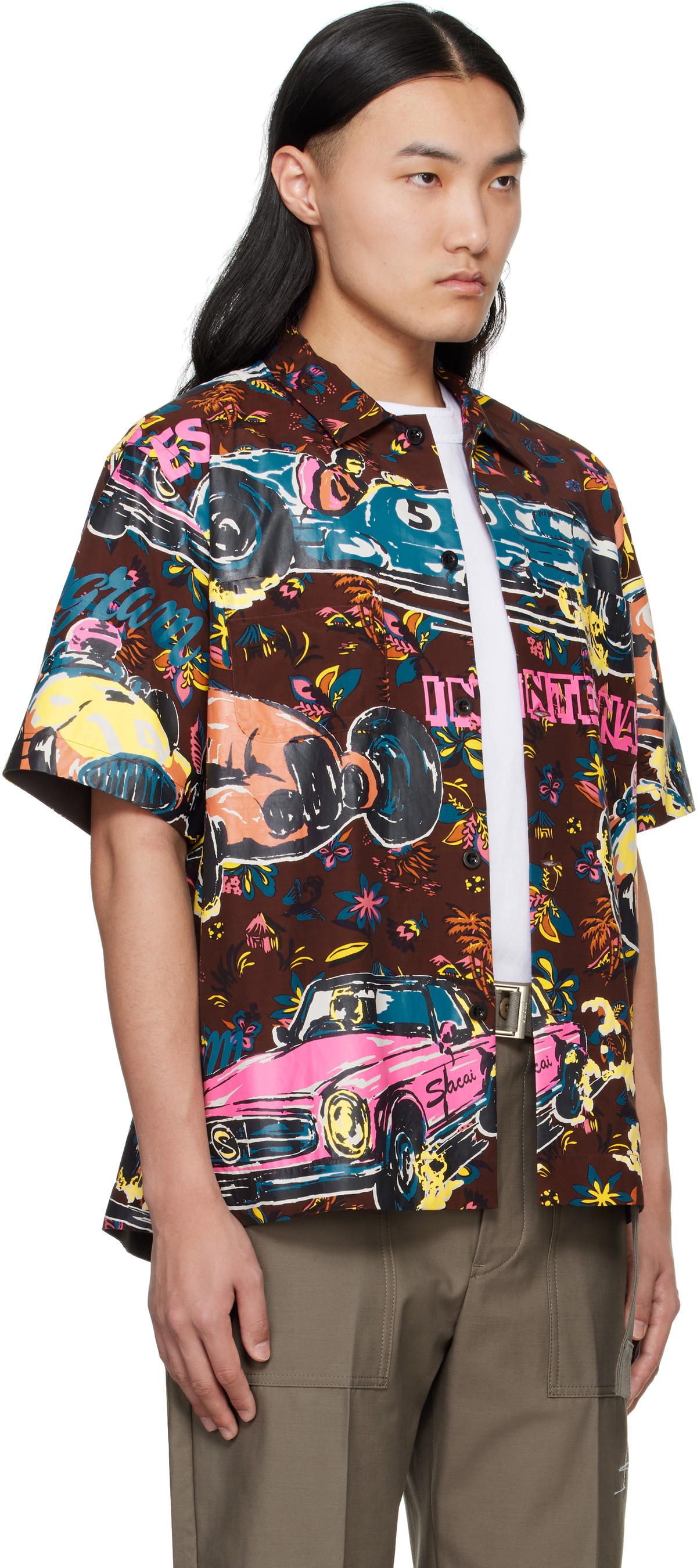 トップス sacai 25ss Car Race Tropical Shirts sacai Burgundy Car Race Tropical Print Shirt Sacai