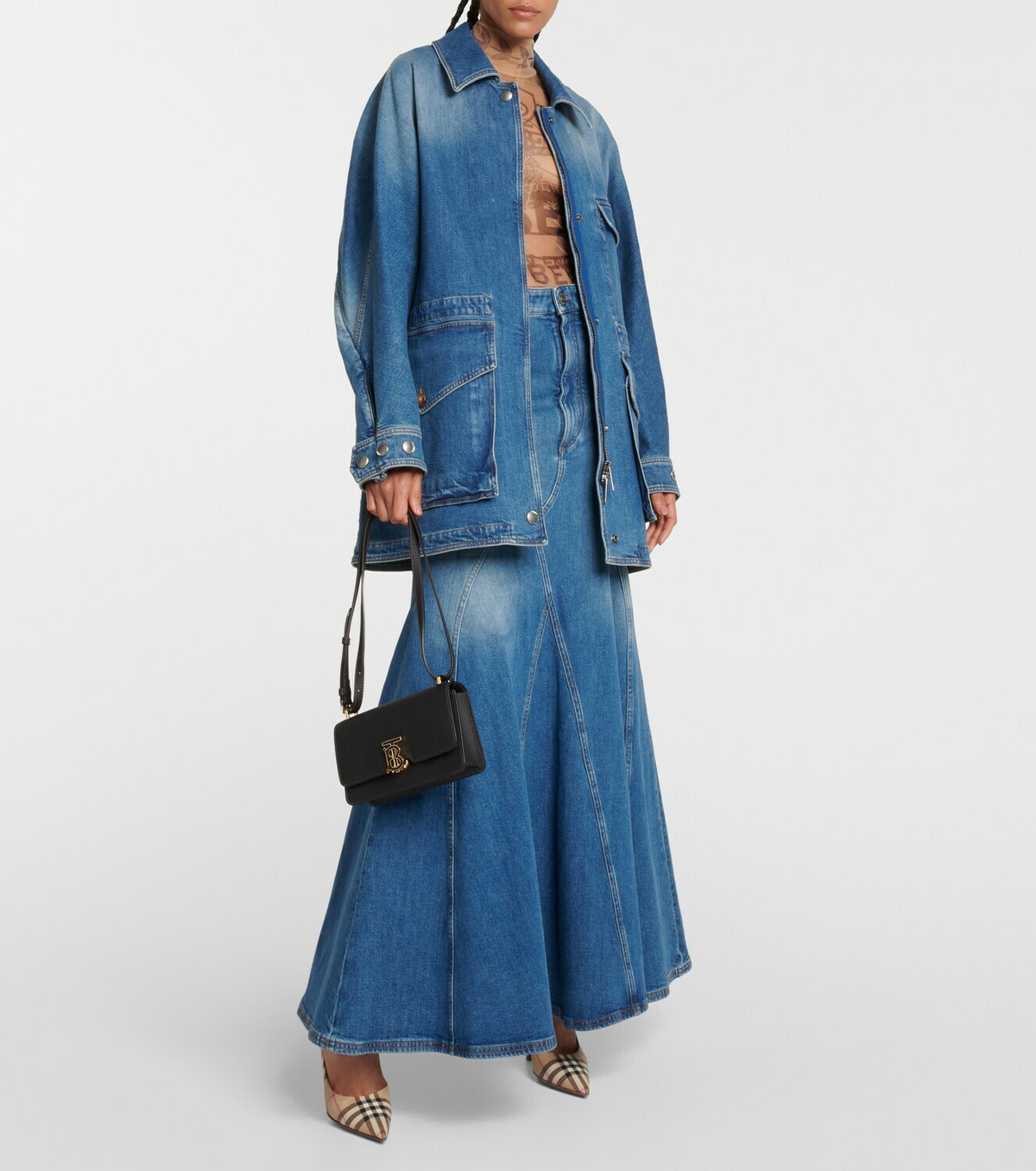 Burberry Flared Denim Maxi Skirt Burberry