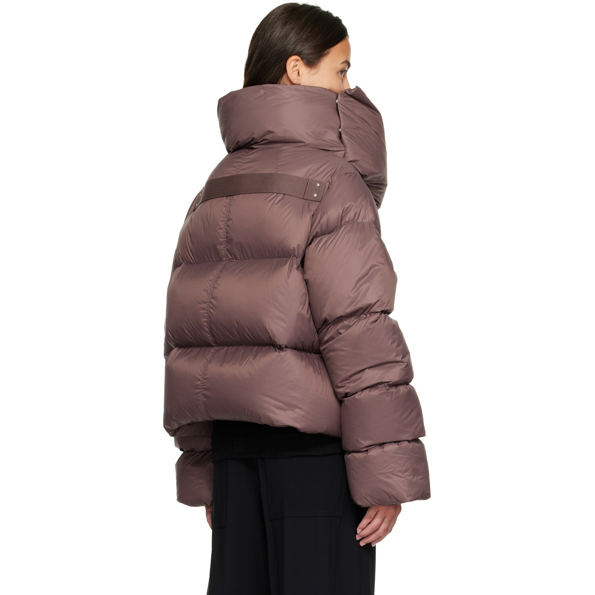 Rick Owens Burgundy Tower Funnel Neck Down Jacket