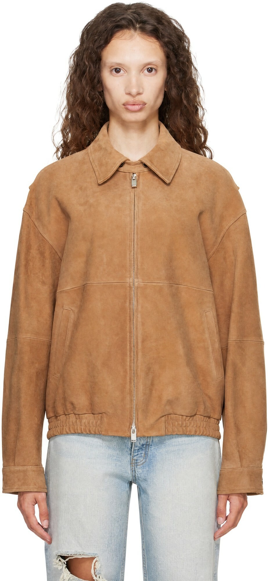 TONYWACK Beige Goat Suede Relaxed Bomber Jacket