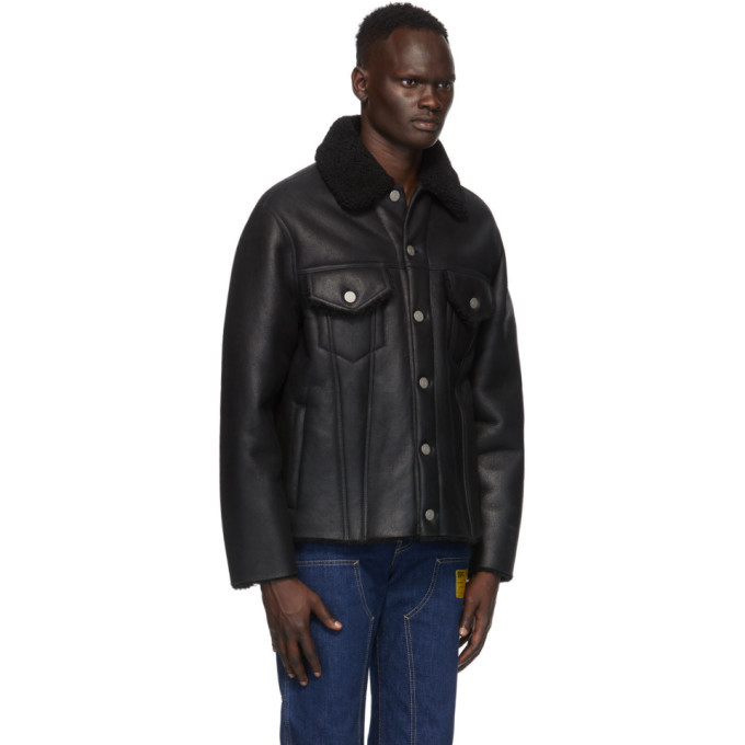 Black leather 2024 shearling jacket