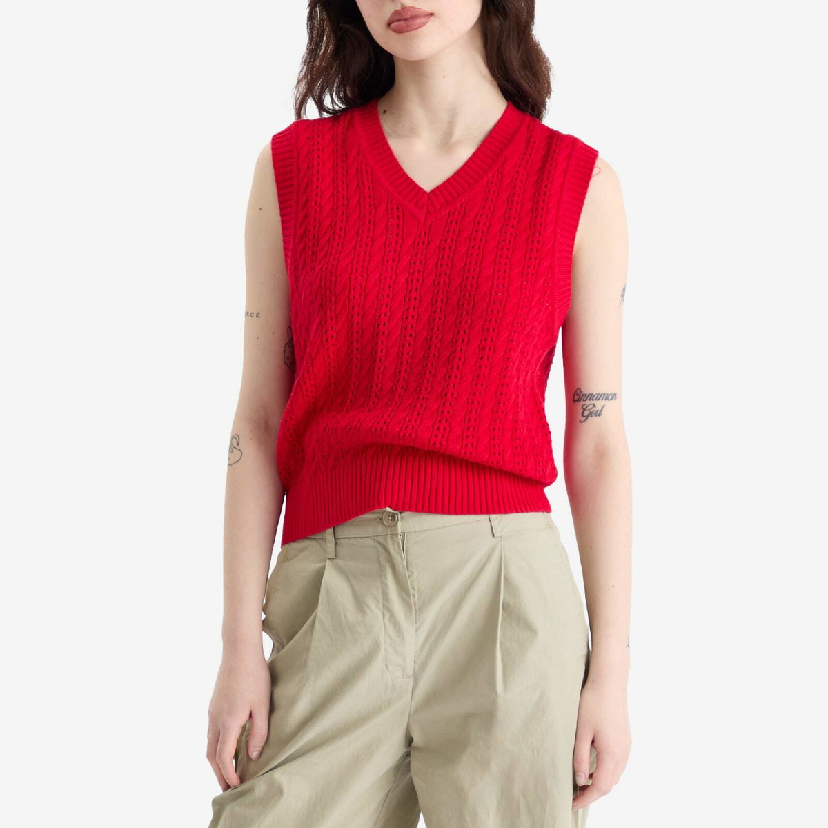 DUNST Women's Unisex Crochet Knit Vest in Red