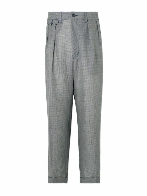 Photo: Beams Plus - Straight-Leg Pleated Checked Linen and Cupro-Blend Trousers - Gray