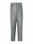 Beams Plus - Straight-Leg Pleated Checked Linen and Cupro-Blend Trousers - Gray