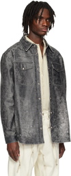 KUSIKOHC Black Printed Leather Shirt Jacket