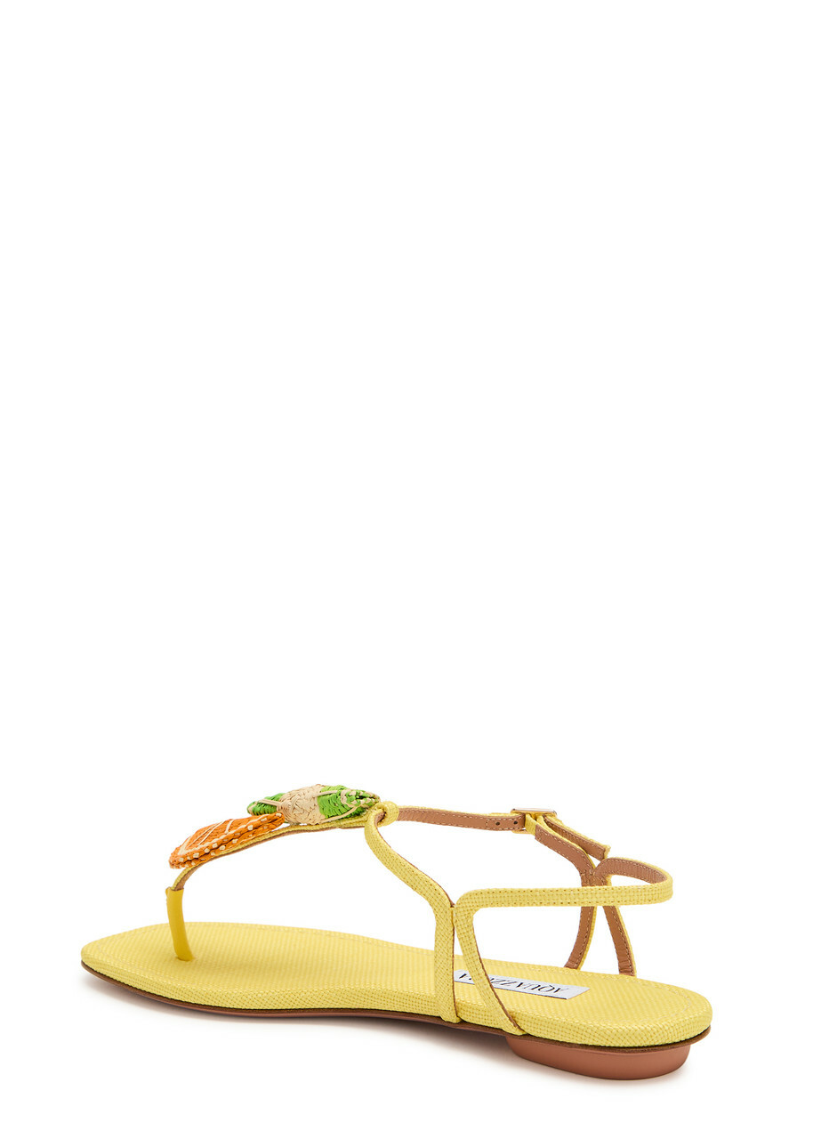 Aquazzura Citrus Sugar Appliquéd Woven Raffia Sandals Yellow