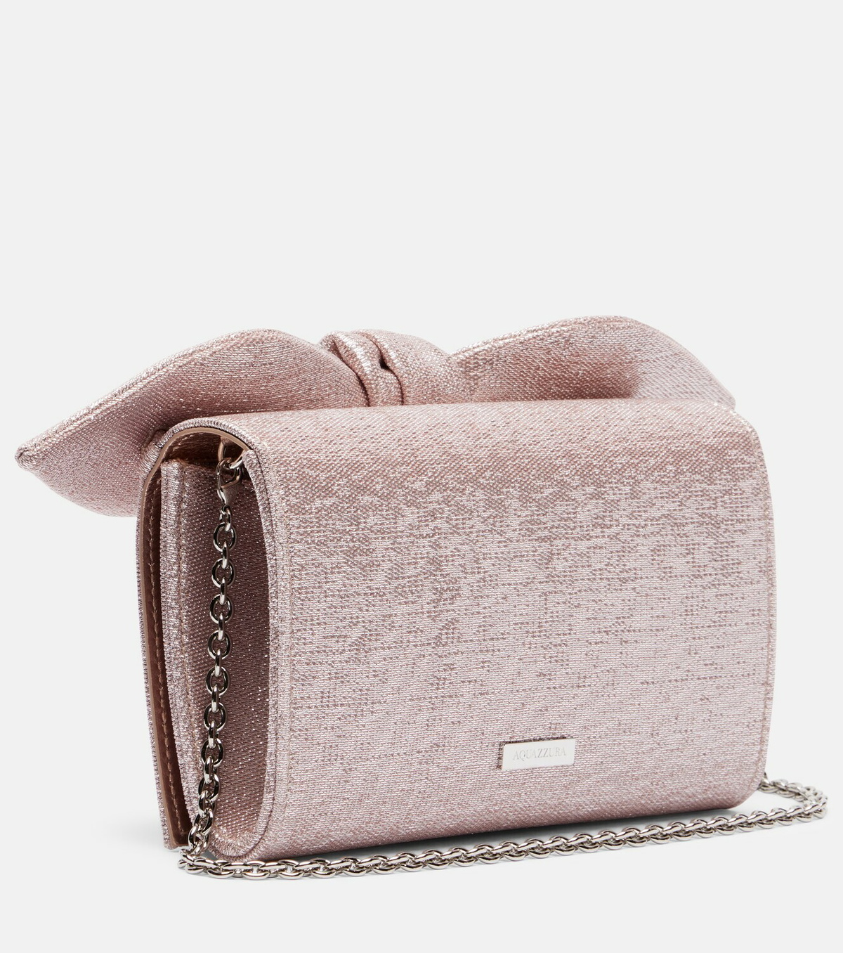 Aquazzura Bow Tie Mini metallic-effect twill clutch