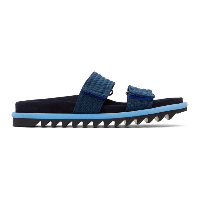 Photo: Dries Van Noten Blue Canvas and Suede Slide Sandals