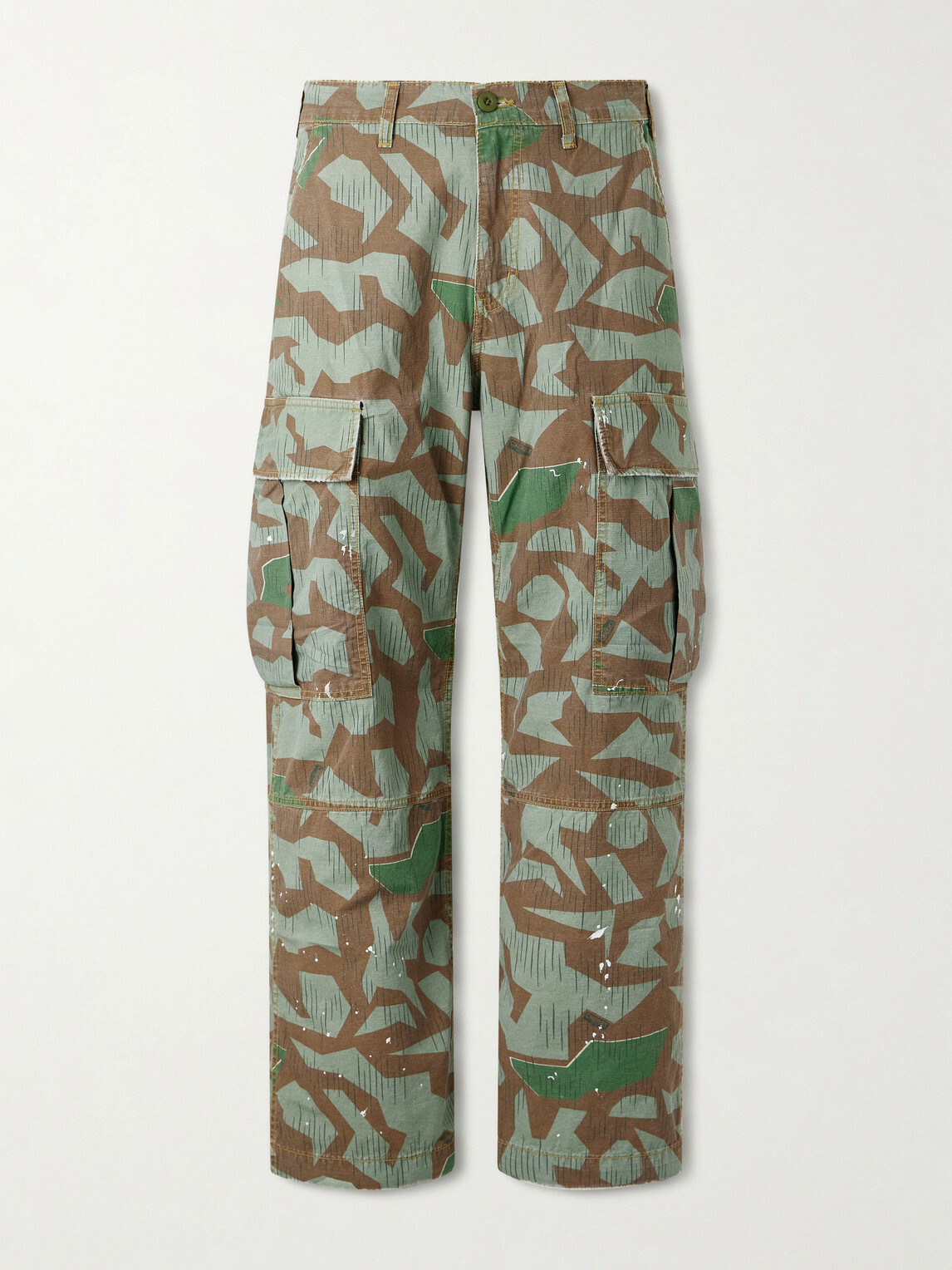 Cherry Los Angeles - Camouflage Paint-splattered Cargo Wide-leg Trousers - Green