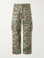 Cherry Los Angeles - Camouflage Paint-splattered Cargo Wide-leg Trousers - Green