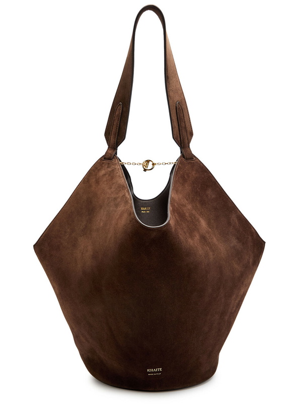 Photo: Khaite Lotus Small Suede Tote - Dark Brown - One Size