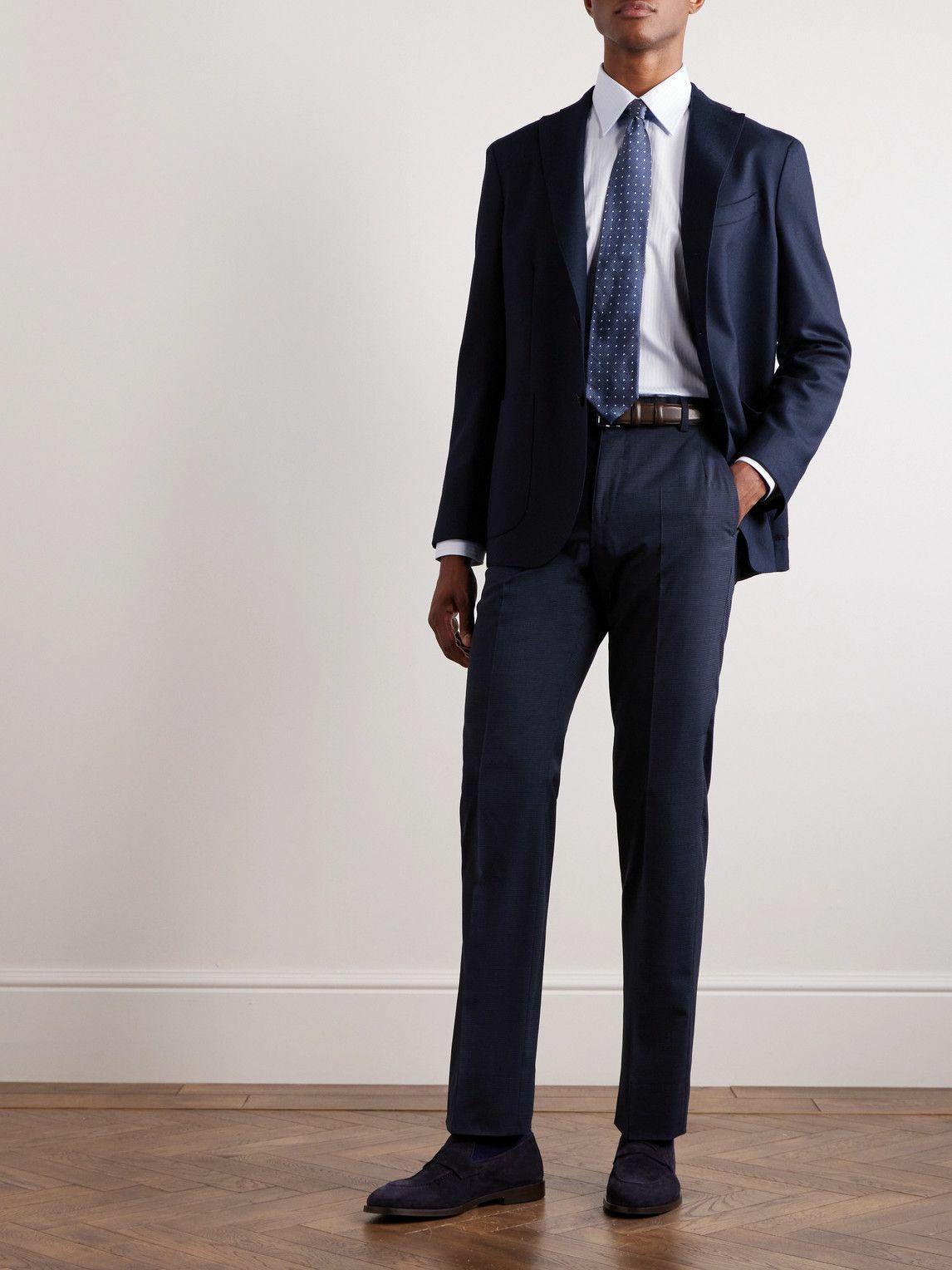 Dunhill - Slim-Fit Straight-Leg Checked Stretch-Wool Trousers - Blue ...