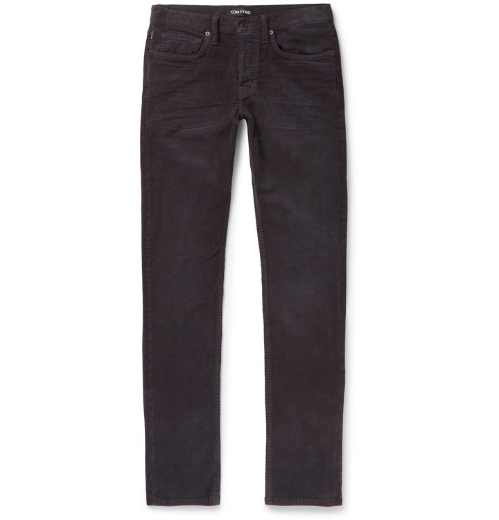 Photo: TOM FORD - Navy Slim-Fit Cotton-Blend Corduroy Trousers - Gray