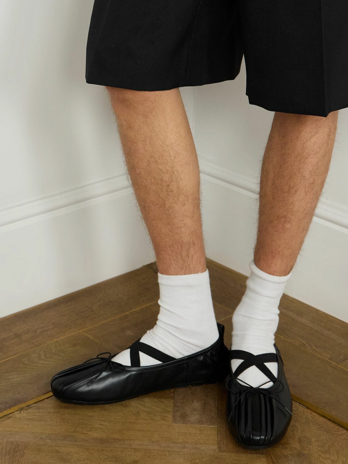 Simone Rocha - Bow-Embellished Pleated Leather Ballet Flats - Black