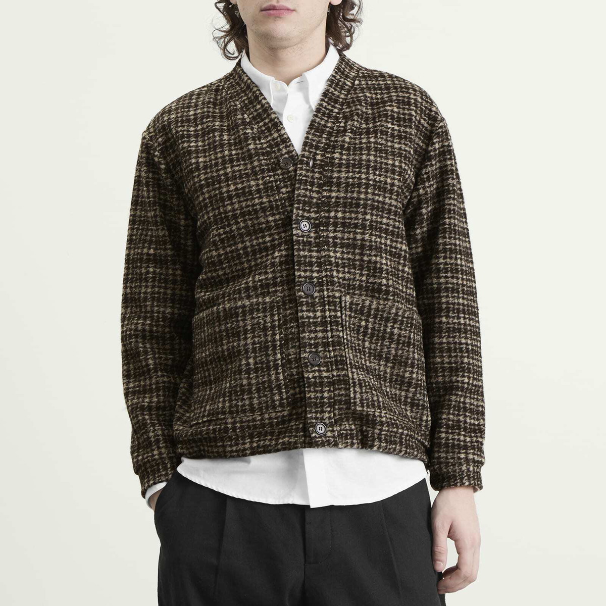 Universal Works Men's Jacquard Knit Advance Cardigan in Brown