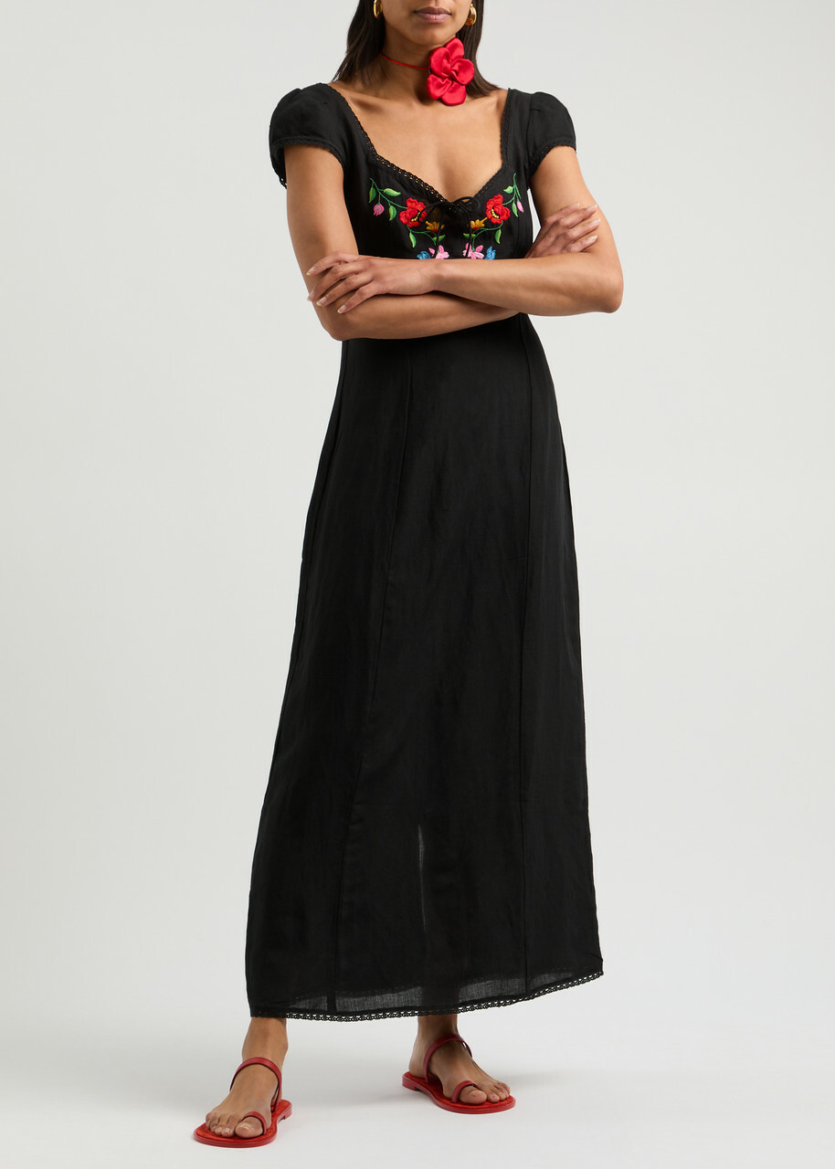Rixo Tahlee Floral-embroidered Maxi Dress Black Rixo