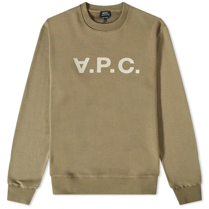 Photo: A.P.C. Men's VPC Colour Logo Crew Sweat in Khaki/Grey