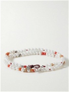 Peyote Bird - Delphi Silver-Tone and Leather Pearl and Coral Bracelet