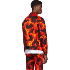MSGM Black and Red Denim Flame Print Jacket