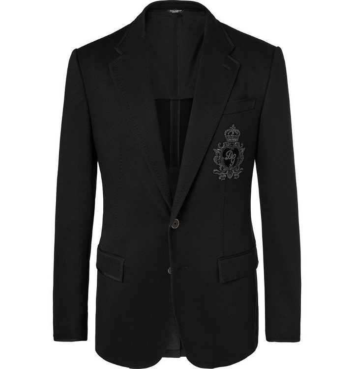 Photo: Dolce & Gabbana - Black Slim-Fit Embellished Satin-Jersey Blazer - Men - Black