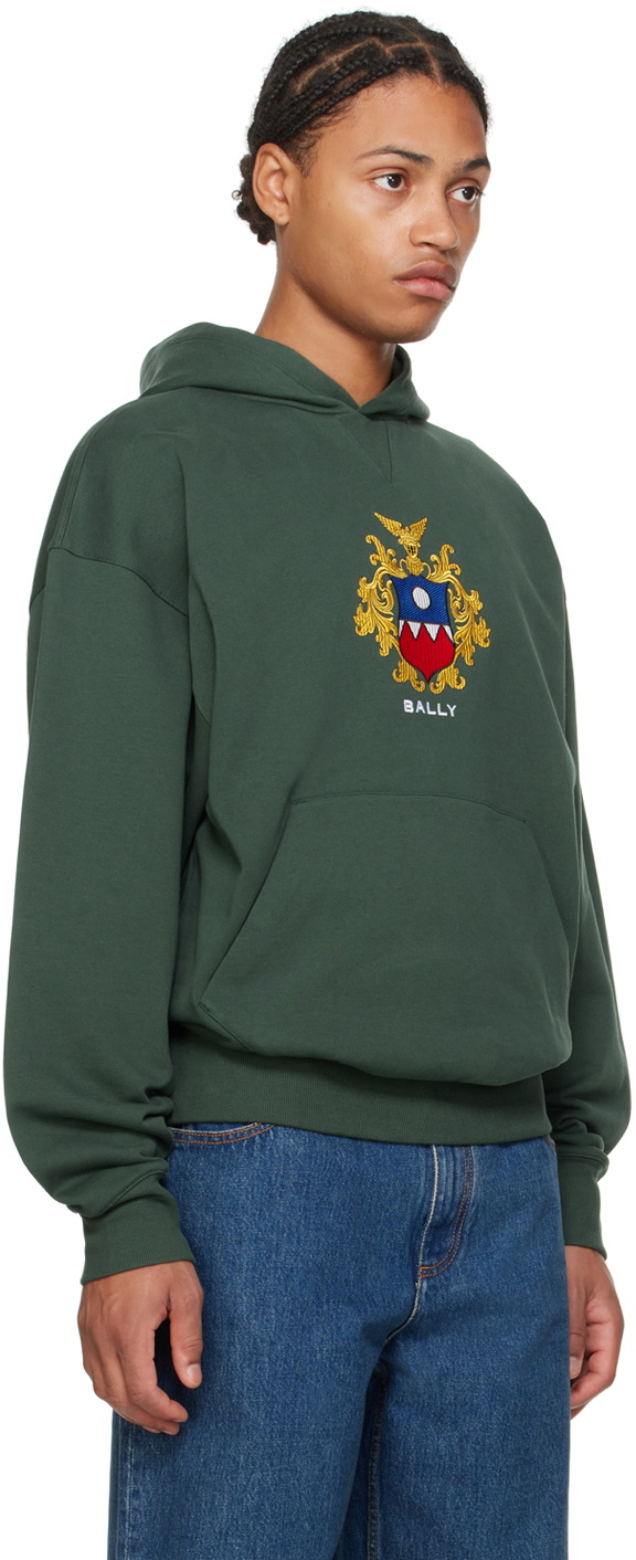 Bally Green Embroidered-Logo Hoodie