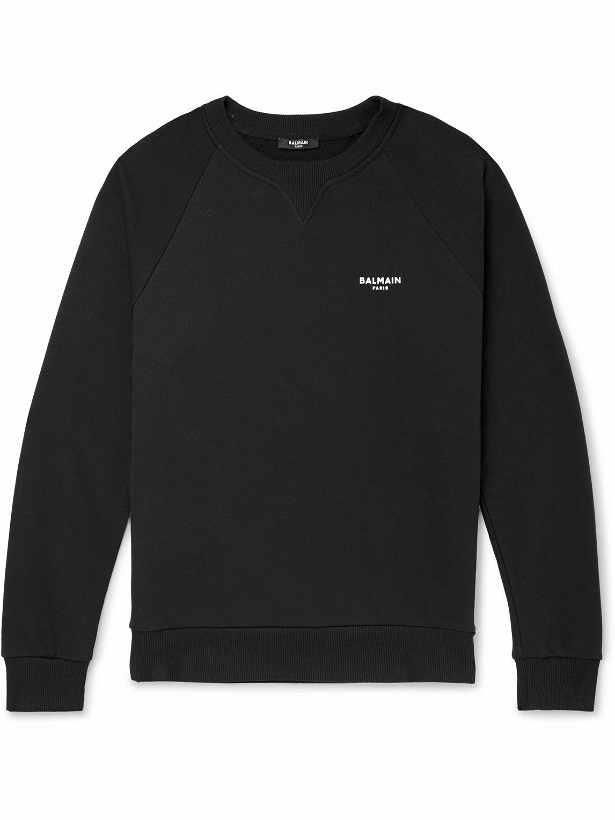 Photo: Balmain - Logo-Flocked Cotton-Jersey Sweatshirt - Black