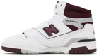 New Balance White & Burgundy 650 Sneakers