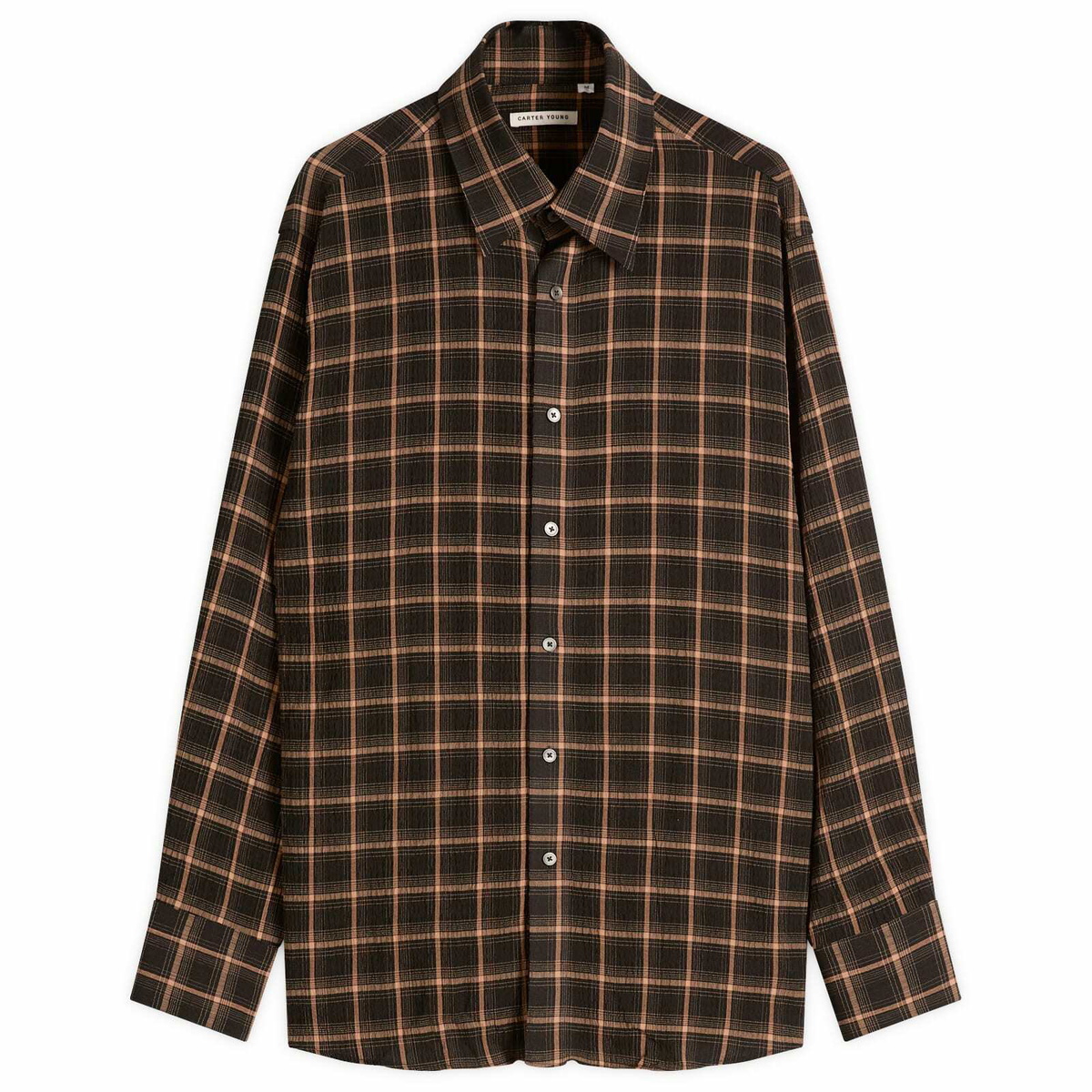 Carter Young Men's Plaid Business Shirt in Brown Check