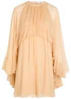 Chloe Ruffled Cape-effect Silk Mini Dress Beige