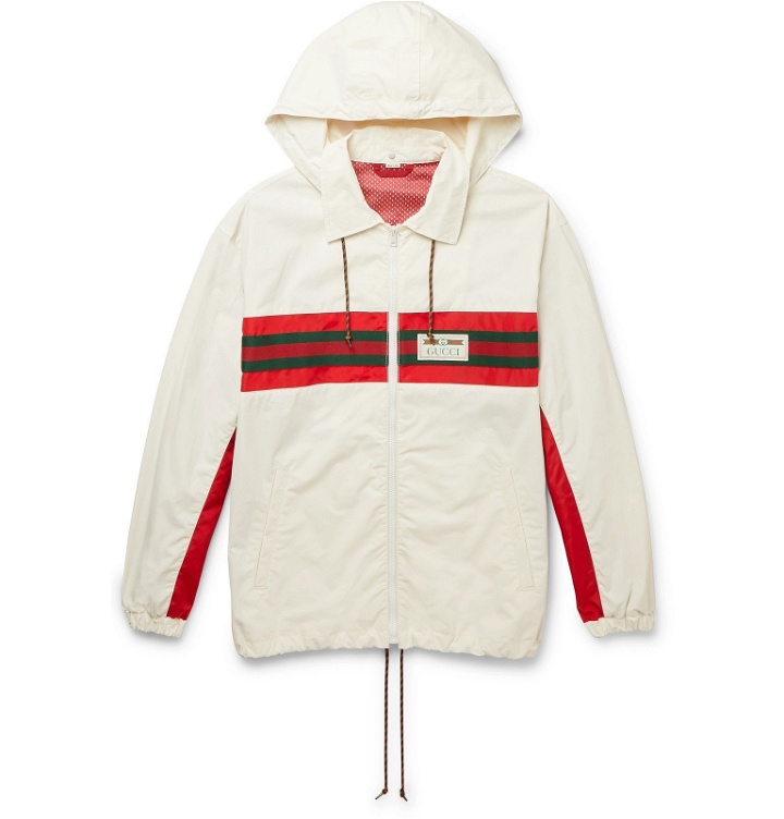 Photo: Gucci - Logo-Appliquéd Striped Hooded Shell Track Jacket - White