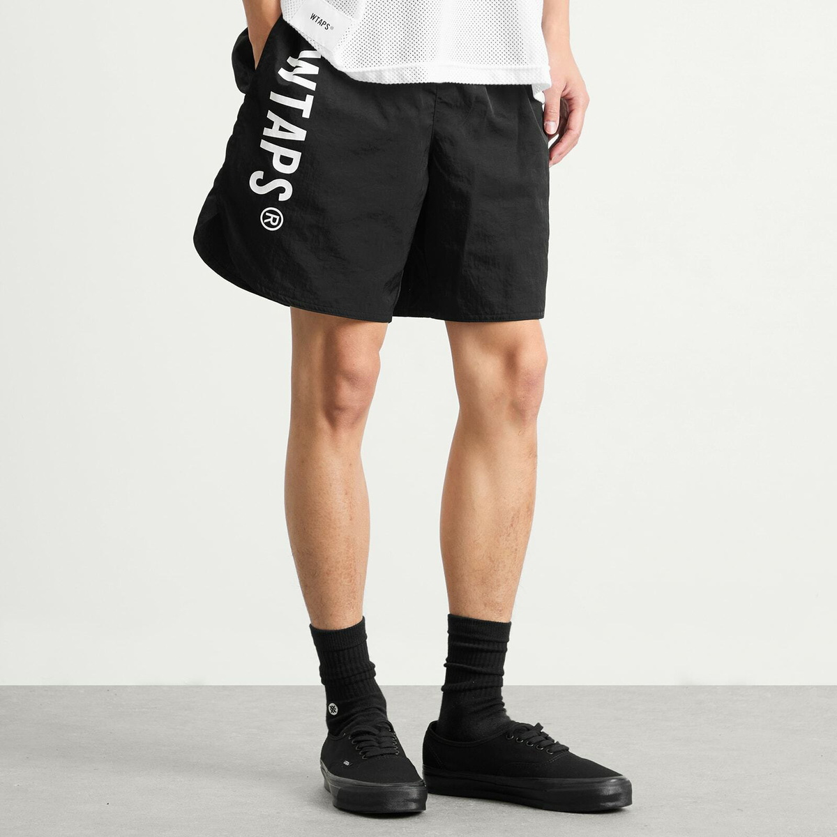 WTAPS Men's Nylon Logo Shorts in Black