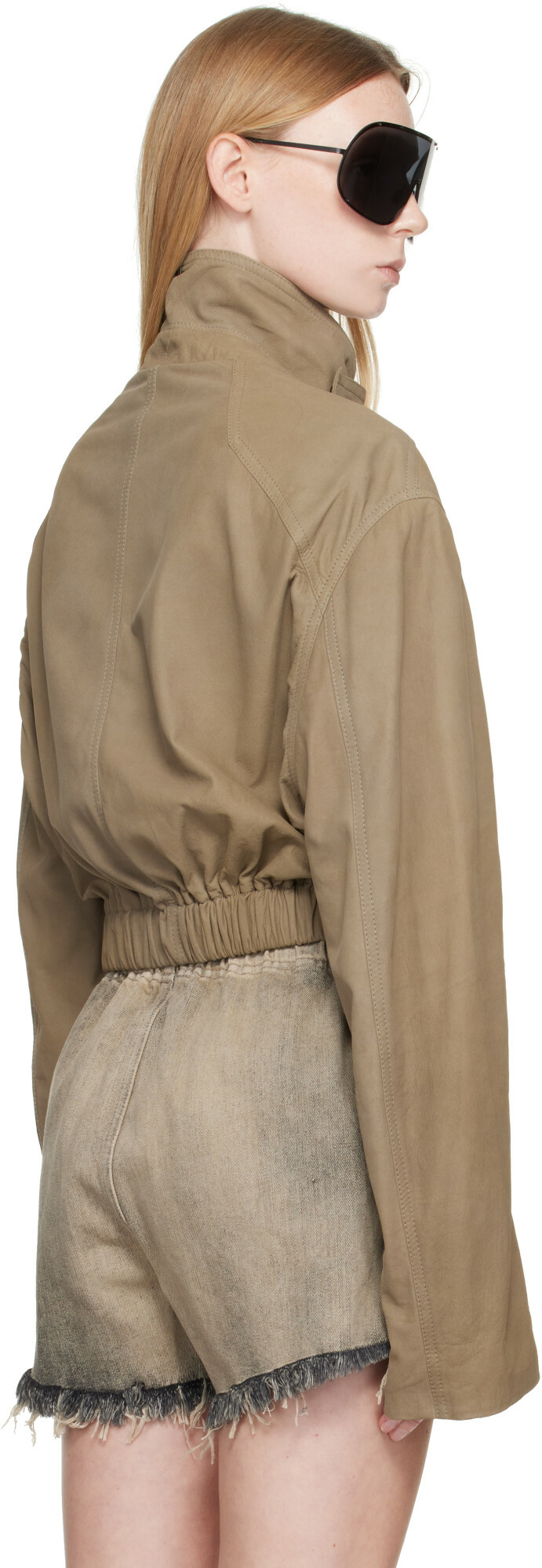 Rick Owens Taupe Tower Collared Mac Leather Jacket