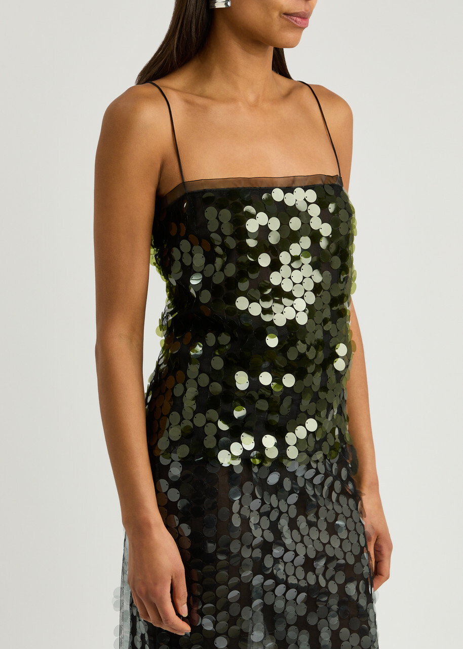 16 Arlington Suero Sequin-embellished Tulle top Dark Green