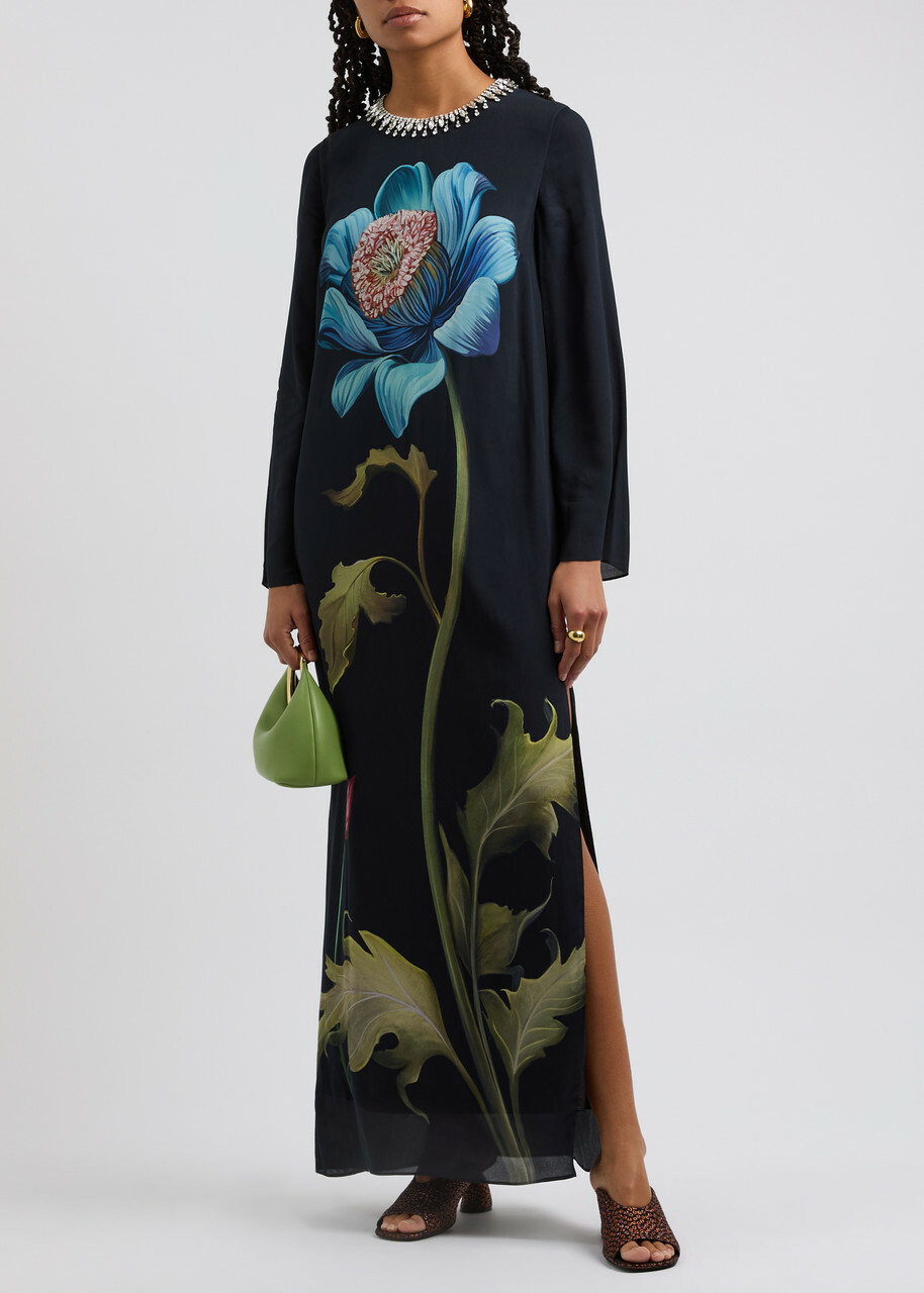 Borgo DE Nor Capucine Floral-print Embellished Maxi Dress Black