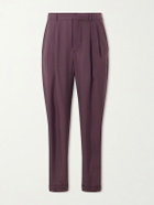 SAINT LAURENT - Tapered Belted Pleated Silk Trousers - Purple