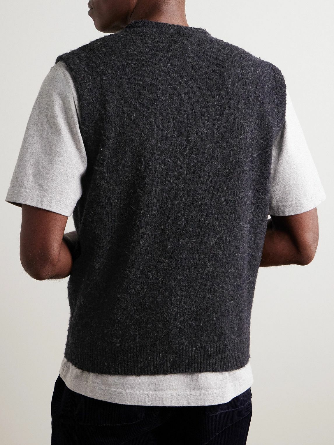 Noah - Brushed Shetland Wool Sweater Vest - Gray Noah NYC